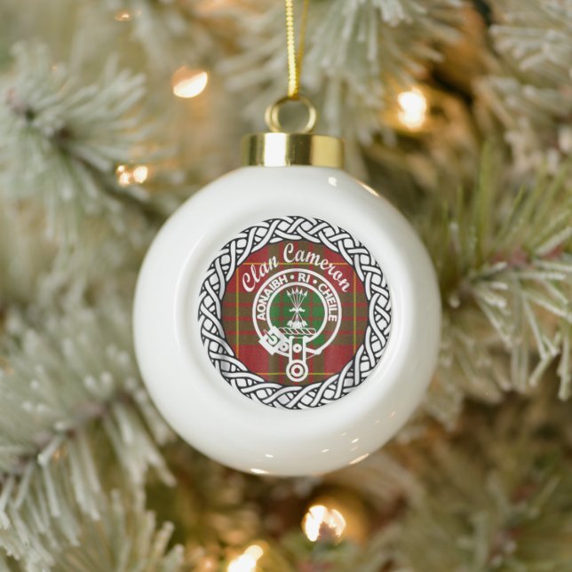 Scottish Clan Cameron Tartan and Crest Ceramic Ball Christmas Ornament (Tree)