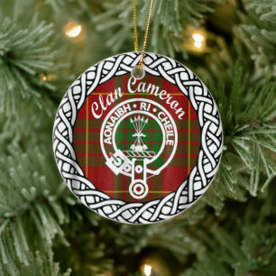 Scottish Clan Cameron Tartan and Crest Ceramic Ornament