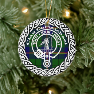 Scottish Clan Carmichael Tartan and Crest Ceramic Ornament