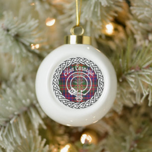 Scottish Clan Carnegie Tartan and Crest Ceramic Ball Christmas Ornament