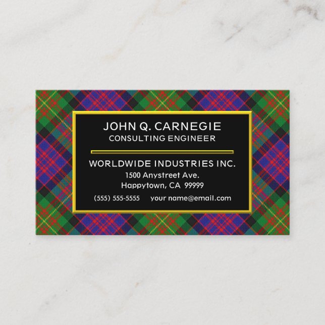 Scottish Clan Carnegie Tartan Plaid Business Card (Front)