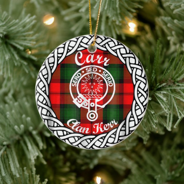 Scottish Clan Carr Tartan and Crest Ceramic Ornament (Tree)