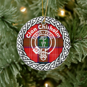 Scottish Clan Chisholm Tartan and Crest Ceramic Ornament