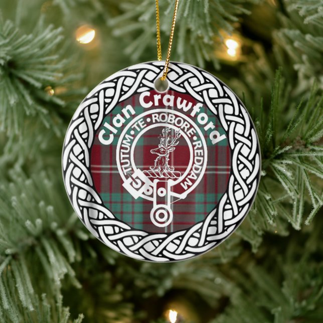 Scottish Clan Crawford Tartan and Crest Ceramic Ornament (Tree)