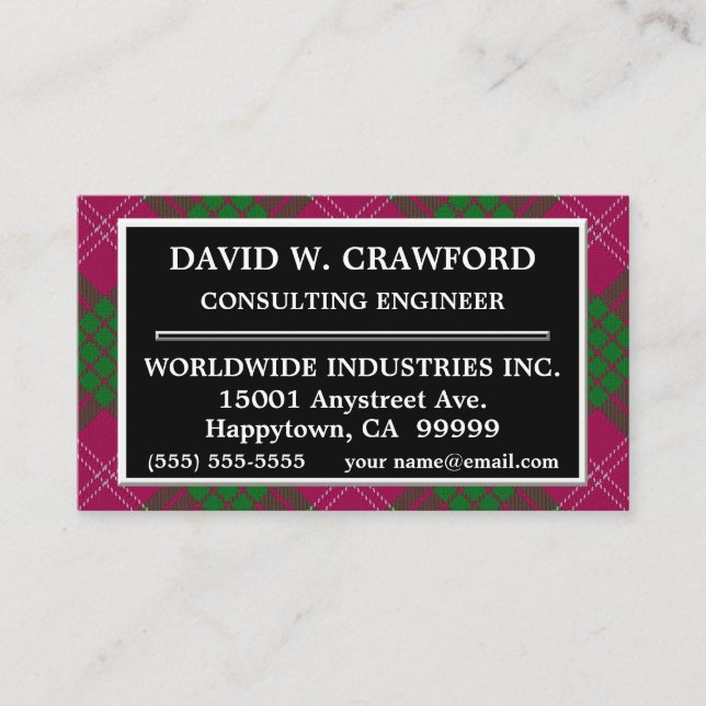 Scottish Clan Crawford Tartan Plaid Business Card (Front)