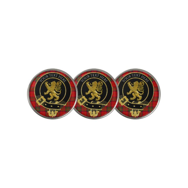 Scottish Clan Crest Lion Tartan Your text Golf Ball Marker (3 Up)