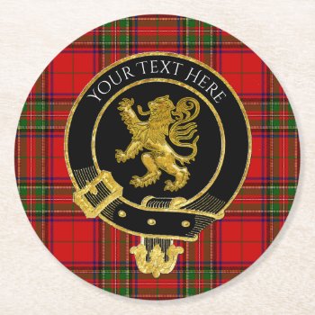 Scottish Clan Crest Rampart Tartan Round Paper Coaster by WRAPPED_TOO_TIGHT at Zazzle