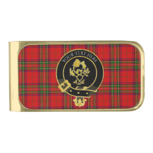 Scottish Clan Crest Rose Thistle Tartan Gold Finish Money Clip