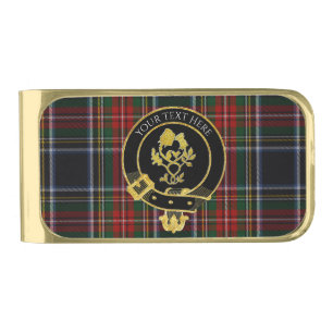 Scottish Clan Crest Rose Thistle Tartan  Gold Finish Money Clip
