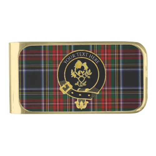 Scottish Clan Crest Rose Thistle Tartan  Gold Finish Money Clip
