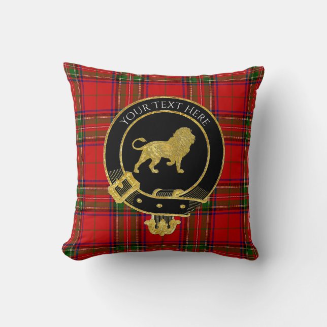 Scottish Clan Crest Tartan Lion Throw Pillow (Front)