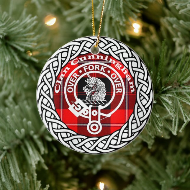 Scottish Clan Cunningham Tartan and Crest Ceramic Ornament (Tree)