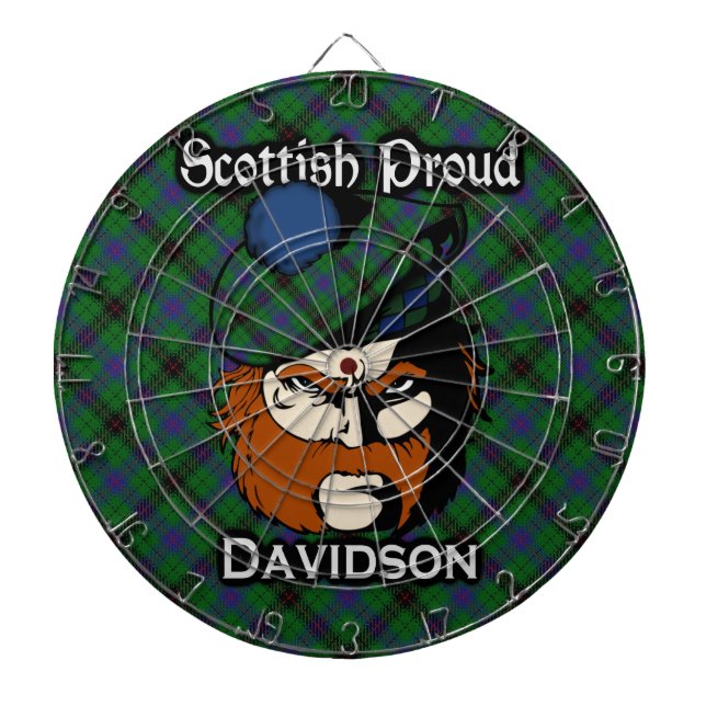 Scottish Clan Davidson Tartan Dartboard With Darts (Front)