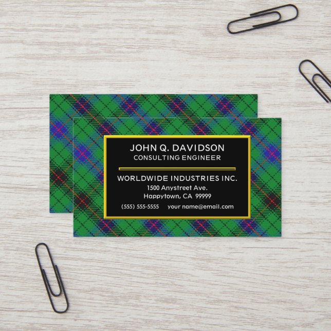 Scottish Clan Davidson Tartan Plaid Business Card (Front/Back In Situ)