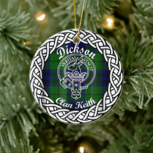 Scottish Clan Dickson Tartan and Crest Ceramic Ornament