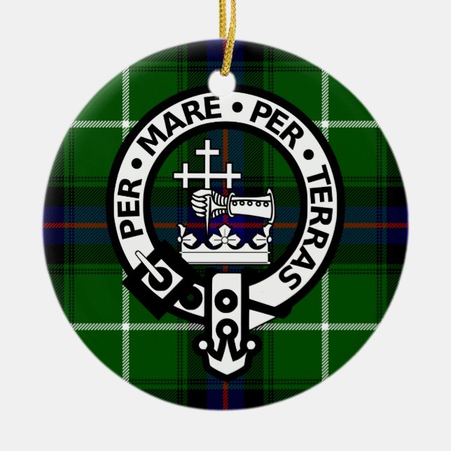 Scottish Clan Donald Tartan and Crest Ceramic Ornament (Front)