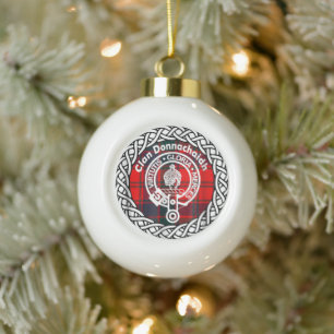 Scottish Clan Donnachaidh Tartan and Crest Ceramic Ball Christmas Ornament