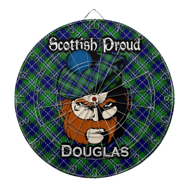 Scottish Clan Douglas Tartan Dartboard With Darts (Front)