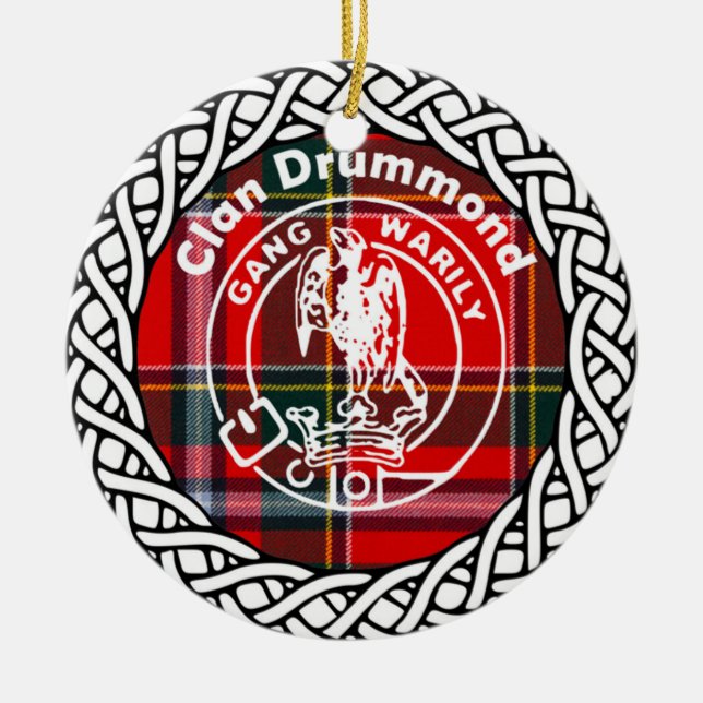 Scottish Clan Drummond Tartan and Crest Ceramic Ornament (Front)