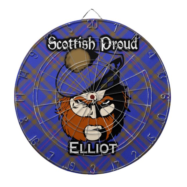 Scottish Clan Elliot Tartan Dartboard With Darts (Front)