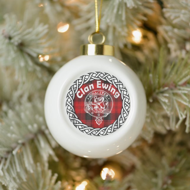 Scottish Clan Ewing Tartan and Crest Ceramic Ball Christmas Ornament (Tree)