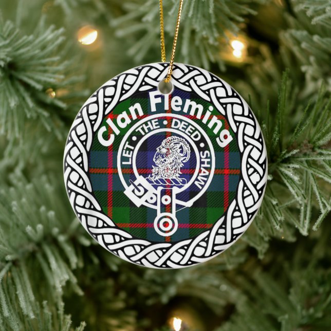 Scottish Clan Fleming Tartan and Crest Ceramic Ornament (Tree)