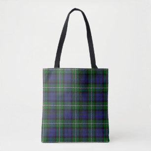 Scottish Clan Forbes Blue Green Tartan Plaid Tote Bag
