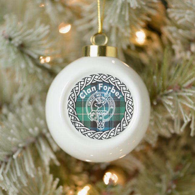 Scottish Clan Forbes Tartan and Crest Ceramic Ball Christmas Ornament (Tree)