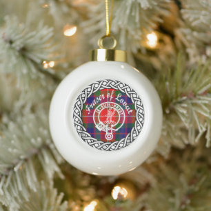 Scottish Clan Fraser of Lovat Tartan and Crest Ceramic Ball Christmas Ornament