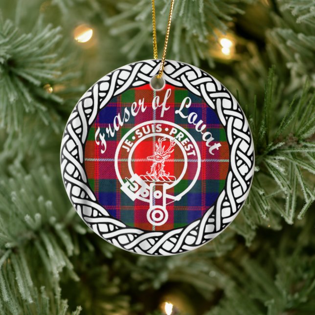 Scottish Clan Fraser of Lovat Tartan and Crest Ceramic Ornament (Tree)