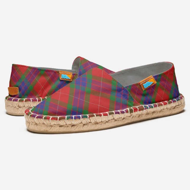 Scottish Clan Fraser Red Green Tartan Plaid Espadrilles (Angled)