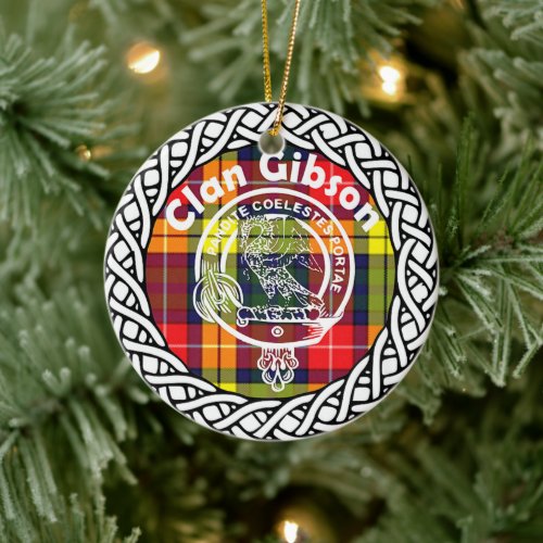 Scottish Clan Gibson Tartan and Crest Ceramic Ornament