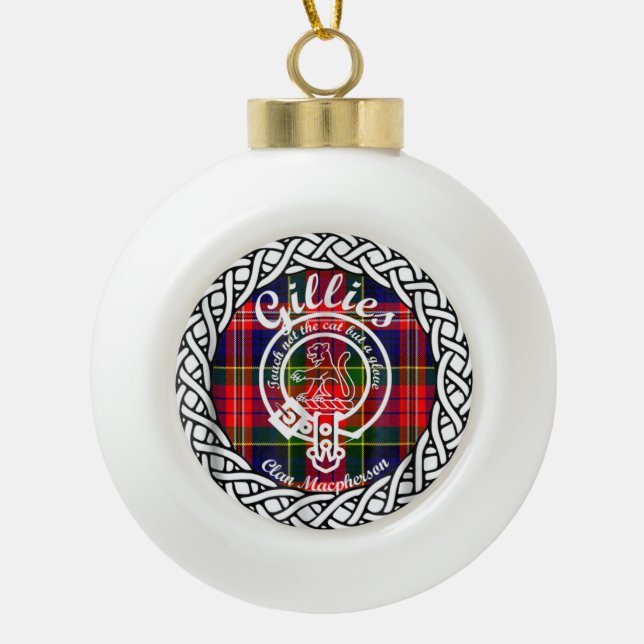Scottish Clan Gillies Tartan and Crest Ceramic Ball Christmas Ornament (Front)