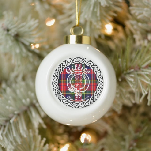 Scottish Clan Gillies Tartan and Crest Ceramic Ball Christmas Ornament (Tree)