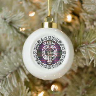 Scottish Clan Gillis Tartan and Crest Ceramic Ball Christmas Ornament