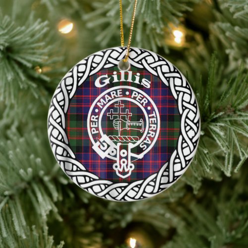Scottish Clan Gillis Tartan and Crest Ceramic Ornament