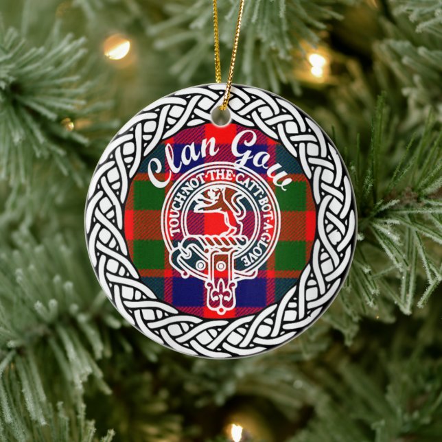 Scottish Clan Gow Tartan and Crest Ceramic Ornament (Tree)
