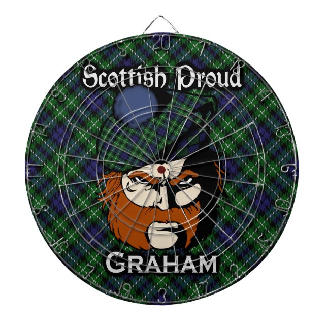 Scottish Clan Graham Tartan Dartboard With Darts (Front)