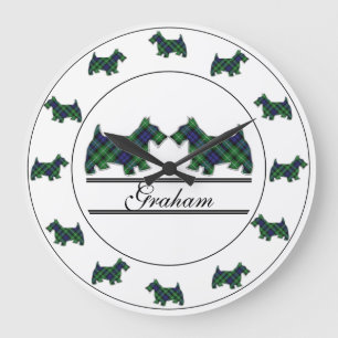 Scottish Clan Graham Tartan Plaid Scottie Dogs Large Clock