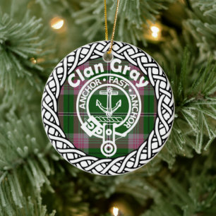 Scottish Clan Gray Tartan and Crest Ceramic Ornament