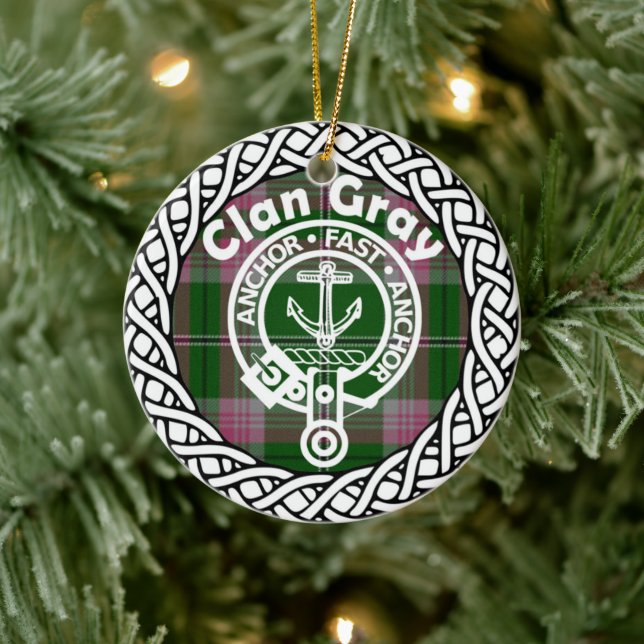 Scottish Clan Gray Tartan and Crest Ceramic Ornament (Tree)
