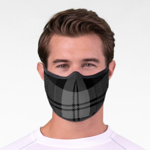 Scottish clan grey and black tartan plaid premium face mask