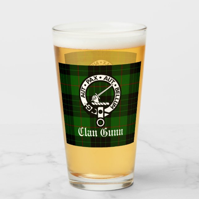 Scottish Clan Gunn Crest Badge and Tartan  Glass (Front Filled)
