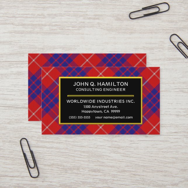 Scottish Clan Hamilton Tartan Plaid Business Card (Front/Back In Situ)
