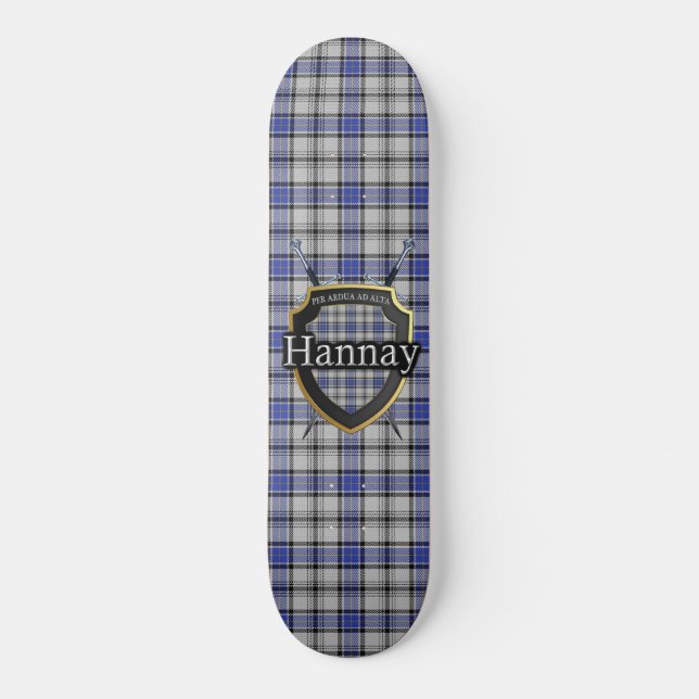 Scottish Clan Hannay Tartan Shield Skateboard (Front)