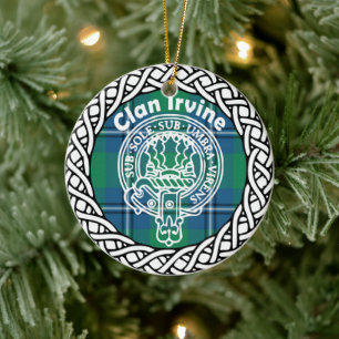 Scottish Clan Irvine Tartan and Crest Ceramic Ornament