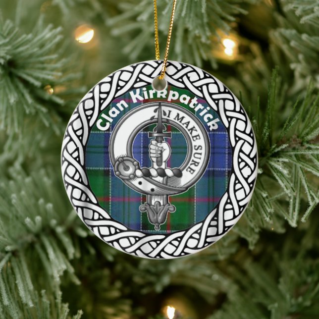 Scottish Clan Kirkpatrick Old Tartan and Crest Ceramic Ornament (Tree)