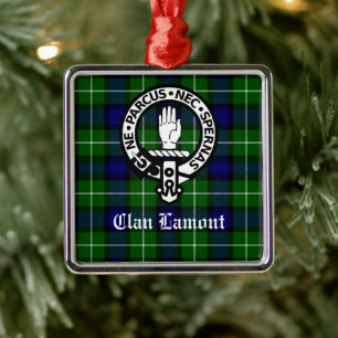 Scottish Clan Lamont Crest Badge and Tartan Metal Ornament