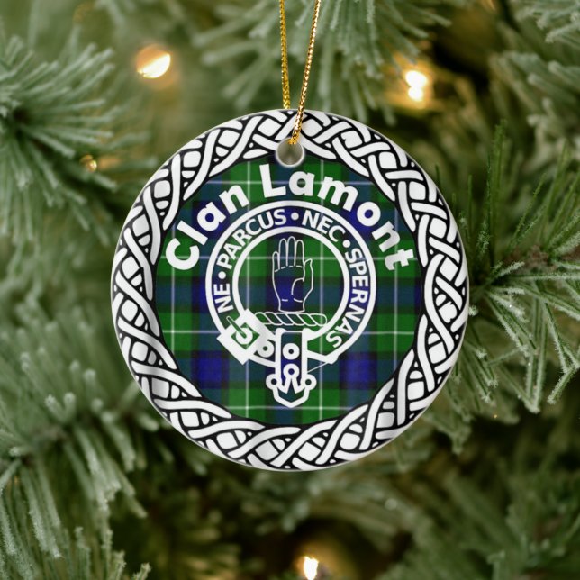 Scottish Clan Lamont Tartan and Crest Ceramic Ornament (Tree)