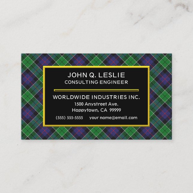 Scottish Clan Leslie Hunting Tartan Plaid Business Card (Front)